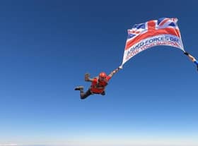 The flag starts its journey from Shotton Colliery airfield. Picture: Sky-High Skydiving