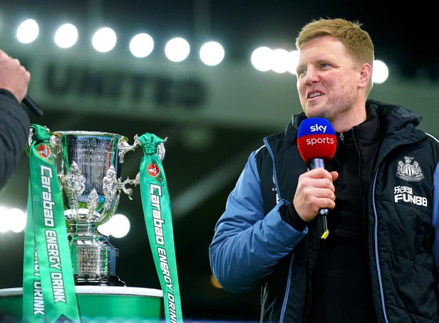 Newcastle United head coach Eddie Howe with the Carabao Cup.