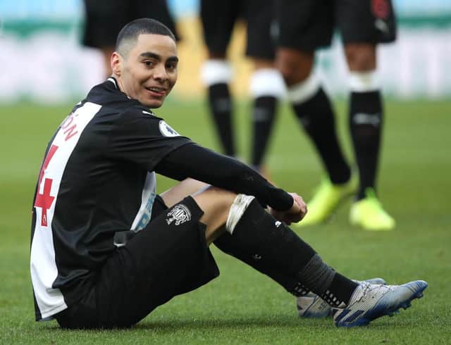NEWCASTLE UPON TYNE, ENGLAND - FEBRUARY 29:  Miguel Almiron of Newcastle United reacts after a missed opportunity during the Premier League match between Newcastle United and Burnley FC at St. James Park on February 29, 2020 in Newcastle upon Tyne, United Kingdom. (Photo by Ian MacNicol/Getty Images)