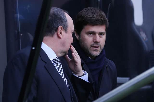 NEWCASTLE UPON TYNE, ENGLAND - MAY 15:  Mauricio Pochettino Manager of Tottenham Hotspur and Rafael Benitez manager of Newcastle United greet prior to the Barclays Premier League match between Newcastle United and Tottenham Hotspur at St James' Park on May 15, 2016 in Newcastle, England.  (Photo by Ian MacNicol/Getty Images)
