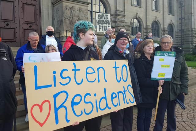 Campaigners outside South Shields Town Hall.