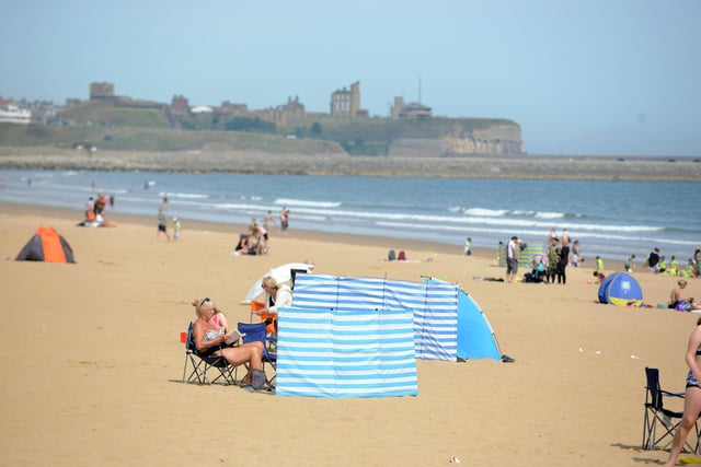 Beach goers enjoy the sun at Sandhaven beach