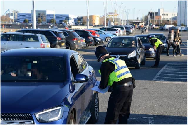 Police spoke to drivers in the car park by the Little Haven beach in South Shields on Saturday, February 27. Picture: North News.