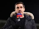 BRENTFORD, ENGLAND - DECEMBER 10: Sky Sports Broadcaster Gary Neville speaks ahead of the Premier League match between Brentford and Watford at Brentford Community Stadium on December 10, 2021 in Brentford, England. (Photo by Alex Pantling/Getty Images)