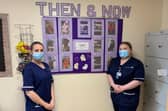 Nurses Emily Cameron and Abigail Owen with the display