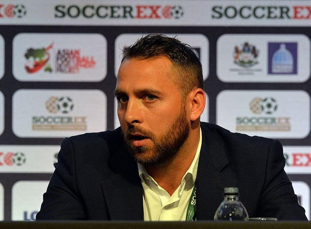 Former Newcastle United striker Michael Chopra speaking about football in India during the Soccerex Global Convention 2014.
