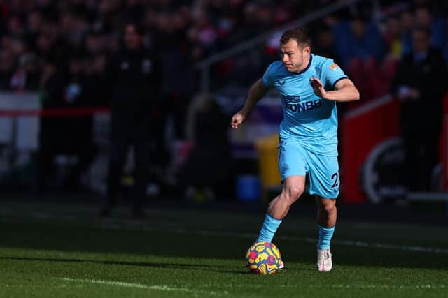 Ryan Fraser of Newcastle United during the Premier League match between Brentford and Newcastle United at Brentford Community Stadium on February 26, 2022 in Brentford, United Kingdom. (Photo by Marc Atkins/Getty Images)