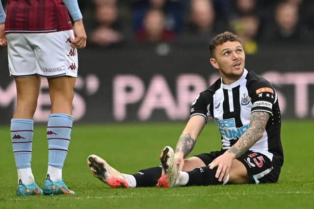 Kieran Trippier down injured against Aston Villa.