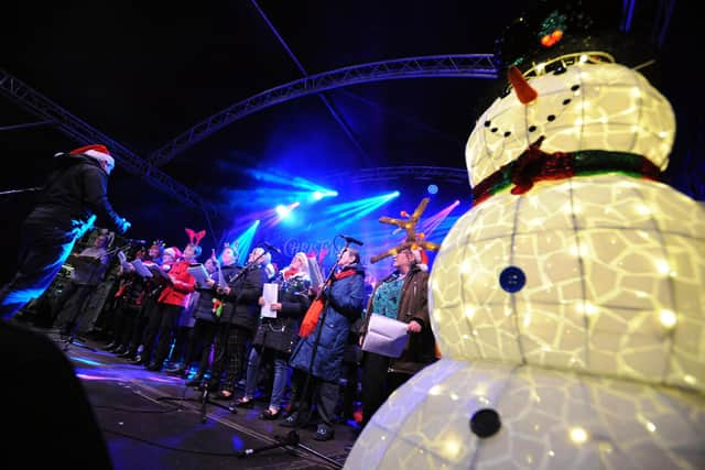 Choirmaster perform at a previous South Shields Christmas Light Switch-on, Market Place, South Shields.