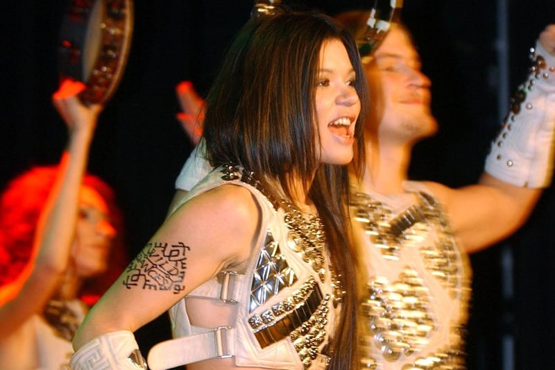 Ruslana, winner of the 2004 Eurovision Song Contest, with her dancers on stage at Southmoor School. Were you there?