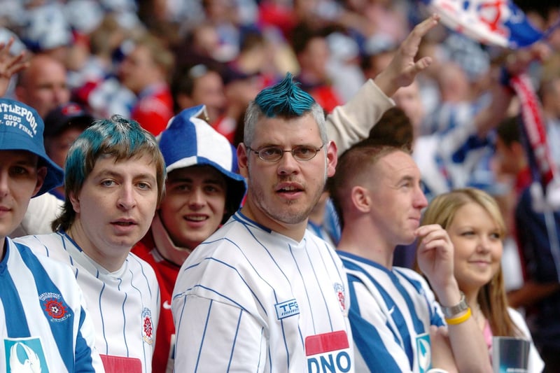 Around 17,000 Poolies cheered the team on at the 2005 play-off final at Cardiff's Millennium Stadium against Sheffield Wednesday.