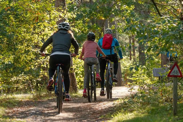 A family out for a bike ride