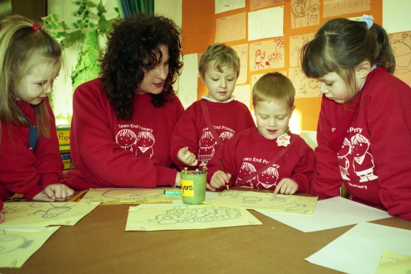 Back to February 1994 and Town End Primary nursery pupils were pictured with teacher Joanna Brown.