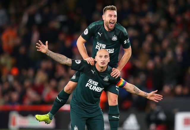 Jonjo Shelvey scored a memorable goal at Bramall Lane in December 2019. (Photo by Alex Livesey/Getty Images)