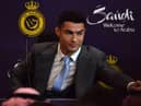 Portuguese forward Cristiano Ronaldo attends a press conference at the Mrsool Park Stadium in the Saudi capital Riyadh on January 3, 2023, ahead of the unveiling ceremony. (Photo by AFP) (Photo by -/AFP via Getty Images)
