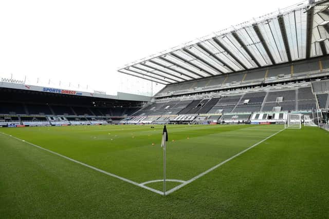 General view inside the stadium prior to the Premier League match between Newcastle United and West Ham United at St. James Park on April 17, 2021 in Newcastle upon Tyne, England.