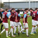 South Shields celebrate scoring their fifth goal of an enthralling encounter at Mariners Park on Saturday.