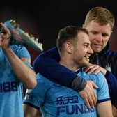 Newcastle United winger Ryan Fraser and head coach Eddie Howe in March.