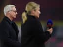 Alan Pardew is interviewed by Sky Sports before to a Premier League match between Southampton and Newcastle United in 2020.