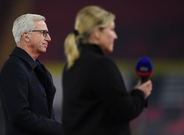 Alan Pardew is interviewed by Sky Sports before to a Premier League match between Southampton and Newcastle United in 2020.