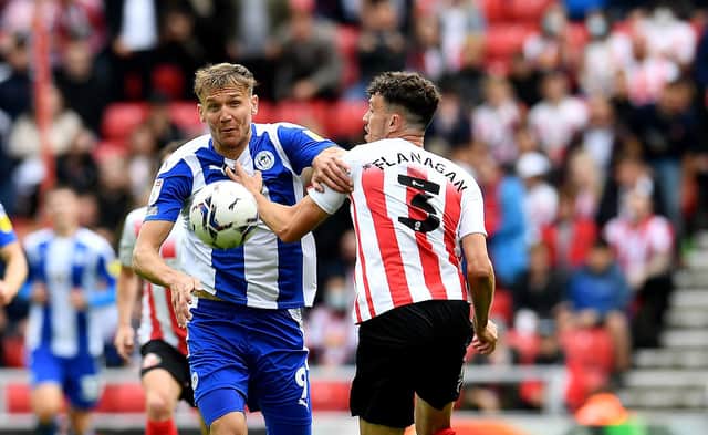 Charlie Wyke playing for Sunderland against Wigan.