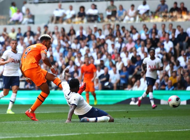 Joelinton scoring his first Newcastle United goal away at Tottenham Hotspur in 2019 (Photo by Julian Finney/Getty Images)