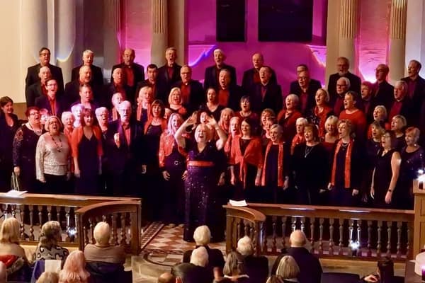 Compass Acapella and the all-female Tyneside A Cappella choirs performing together.