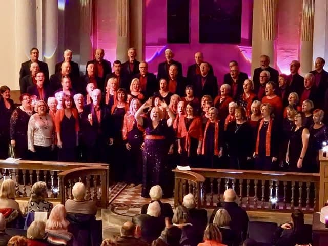 Compass Acapella and the all-female Tyneside A Cappella choirs performing together.