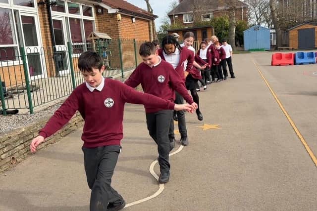 Pupils at St. Cuthbert’s Catholic Primary School, Seaham pictured on their Lent Walk.