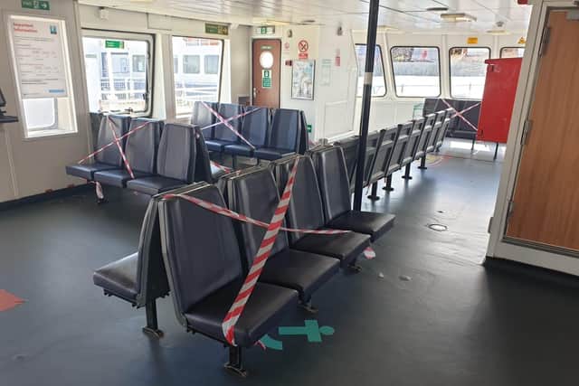 Seats have been taped off to ensure two metres between passengers.