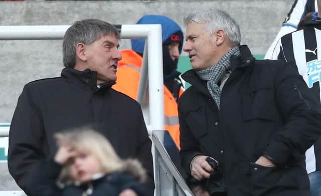 Former Newcastle players Peter Beardsley and Rob Lee talk prior to The Emirates FA Cup Third Round match between Newcastle United and Luton Town at St James' Park on January 6, 2018 in Newcastle upon Tyne, England.