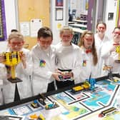 Pupils from Harton Primary School preparing for the lego tournament