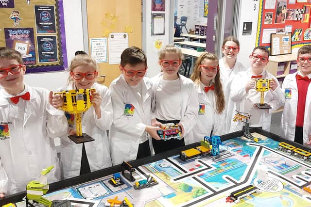 Pupils from Harton Primary School preparing for the lego tournament