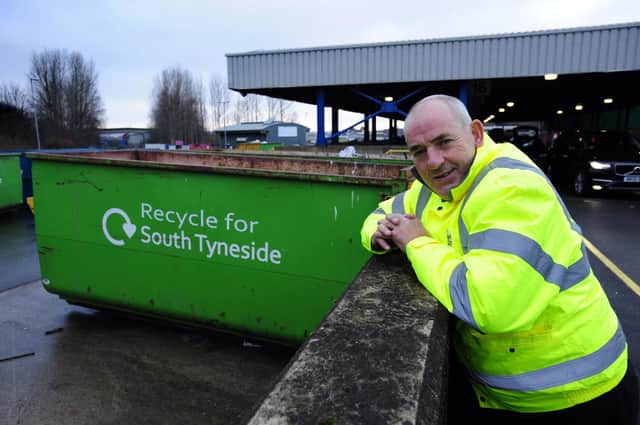 South Tyneside Cllr Ernest Gibson, visiting Recycling Village, Middlefields, South Shields.