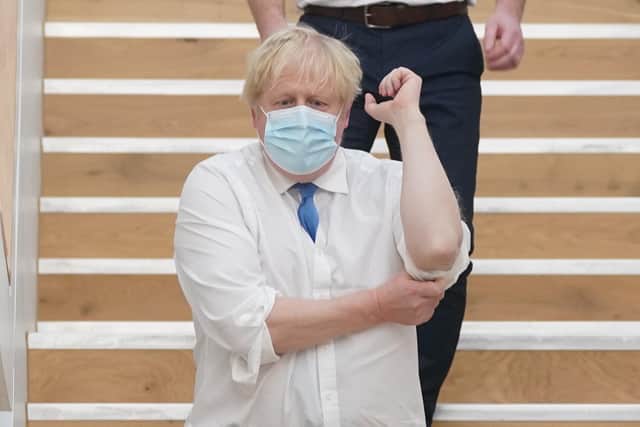 Prime Minister Boris Johnson during a visit to the Northern Centre for Cancer Care, in Carlisle. Picture: Owen Humphreys/PA Wire .