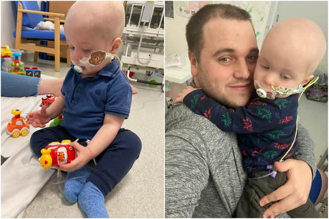 Max Gardner with dad Connor Gardner in hospital.