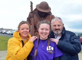 Kayleigh Llewellyn, 13, who underwent a heart transplant, with parents Shaun and Sonia Llewellyn. Kayleigh will take part in a charity walk from South Shields to Seaham in memory of her donor.