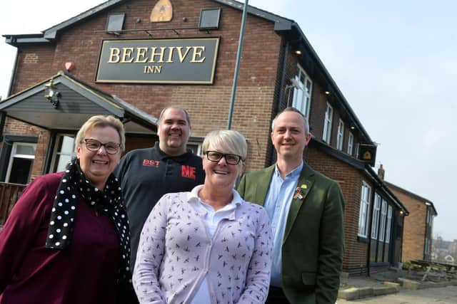 The Beehive Inn have launched a fundraising campaign to have a defibrillator fitted outside of the pub. (left to right) Cllr Sue Stonehouse, organiser Wayne Groves, Landlady Lindsay Young and Green Party Local Leader David Francis.