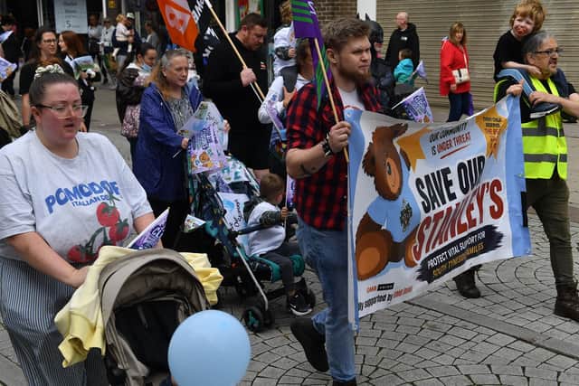The Stanley's' Stomp march makes its way along King Street, South Shields. Photo by Frank Reid