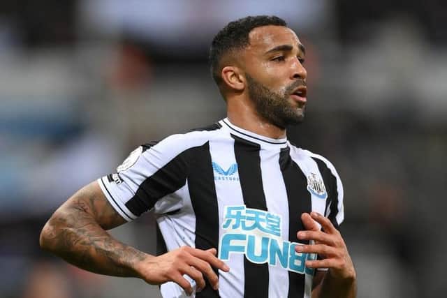 Newcastle United striker Callum Wilson in action against Liverpool.