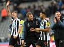 Newcastle United head coach Eddie Howe and striker Callum Wilson after the Fulham win.