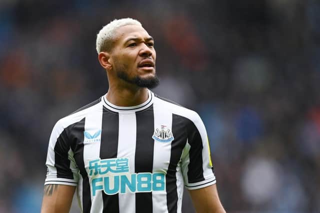 Newcastle United midfielder Joelinton at the Etihad Stadium, where he picked up a two-game ban.