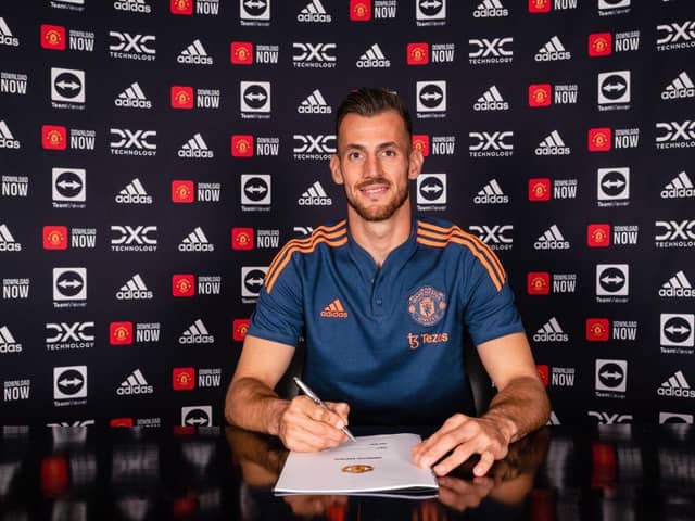 New Manchester United signing Martin Dubravka  signs a contract at Carrington Training Ground on September 01, 2022 in Manchester, England. (Photo by Manchester United/Manchester United via Getty Images)