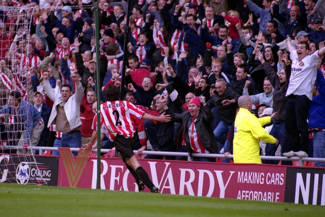 Patrice Carteron scores for Sunderland in the derby against Newcastle at the Stadium of Light.