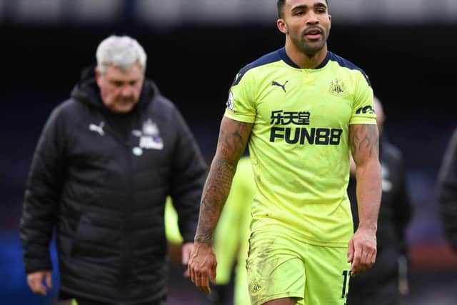Callum Wilson and Steve Bruce at Goodison Park.