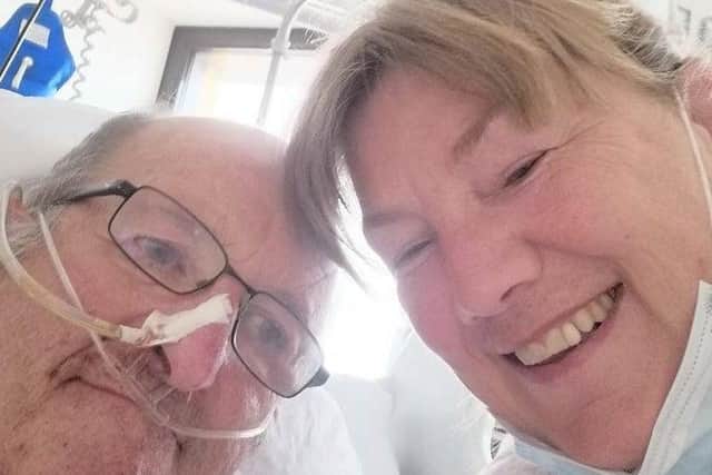 David Kirton and wife Catherine pictured as he recovered from his illness.