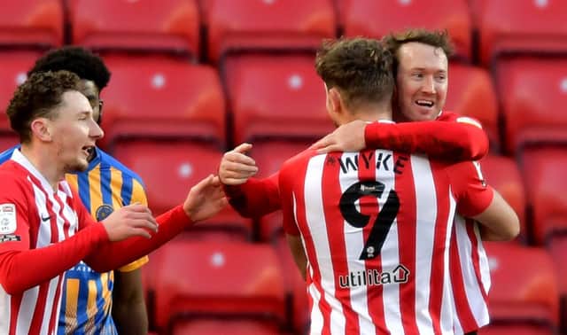 Charlie Wyke celebrates his winning goal for Sunderland