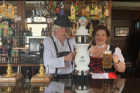 Noch ein Bier, bitte! Herr Jess McConnell and Fräulein Amy Giles welcome back customers to the Albion from April 12.