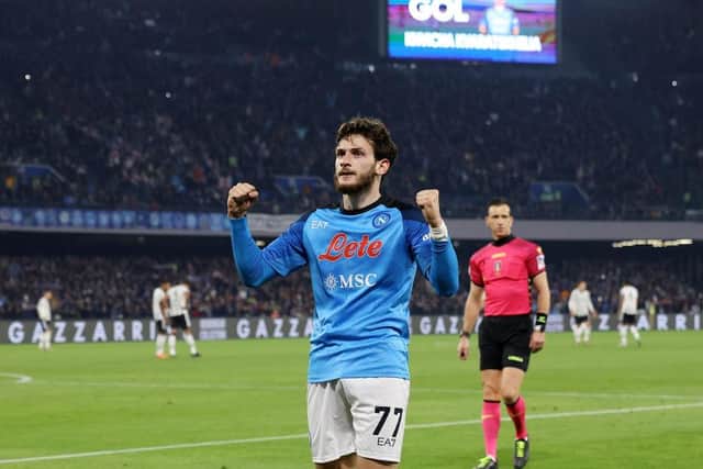 Napoli winger Khvicha Kvaratskhelia is reportedly a target for Newcastle United (Photo by Francesco Pecoraro/Getty Images)