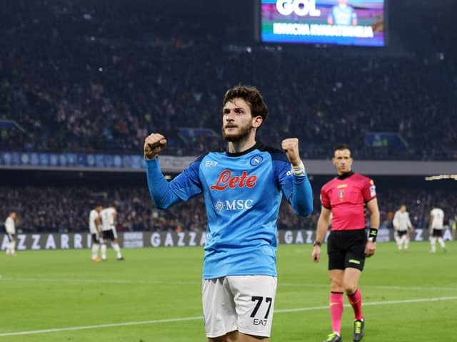 Napoli winger Khvicha Kvaratskhelia is reportedly a target for Newcastle United  (Photo by Francesco Pecoraro/Getty Images)